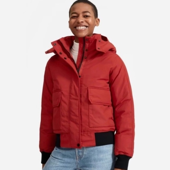 Everlane Renew red puffer heavyweight bomber jacket hood parka coat zipper - Picture 2 of 7
